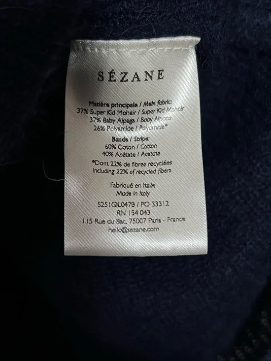 Sezane Gaspard Alpaca Mohair Button-Front Sweater Cardigan Navy Contemporary - Picture 11 of 11